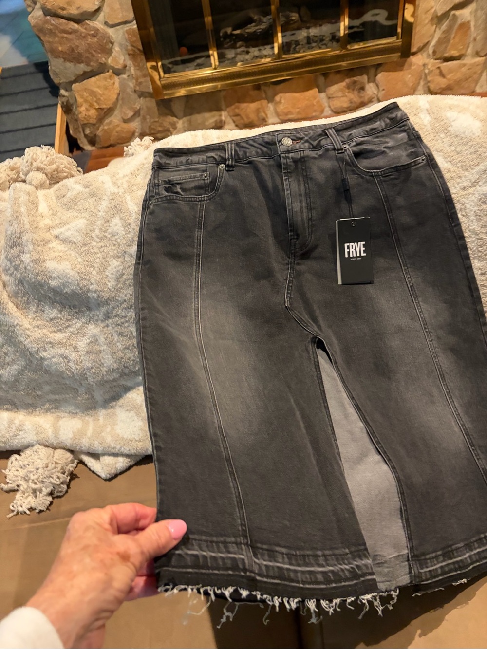 Frye Washed Charcoal Denim Midi Skirt with Front Slit